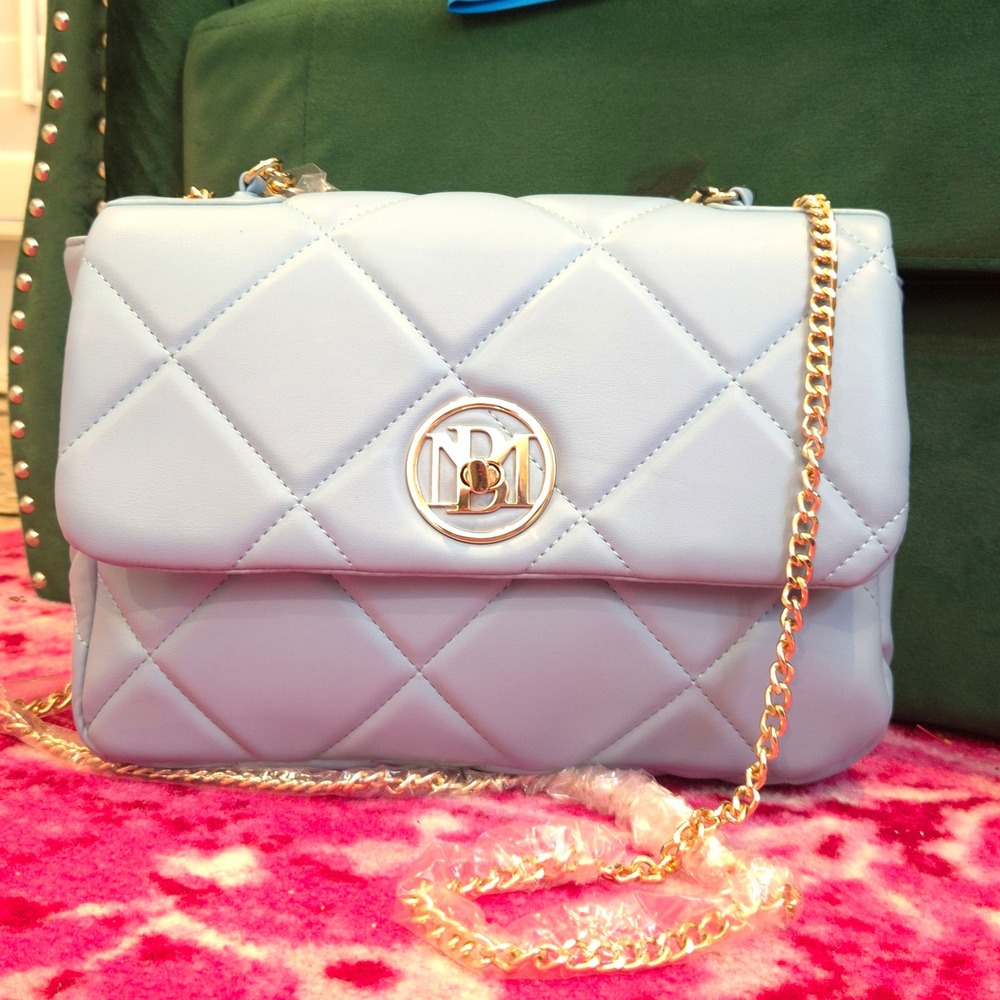 Studio Badgley Mischka Quilted Bag Womens OS Light Blue NWT BMH-300 Letter Lock